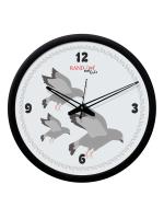 Random 12- inch Three Pigeon Round Shaped Wall Clock With Glass (Quartz Movement, Black Frame)