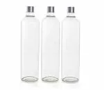Ventuos Glass Water Bottle with plastic Silver Cap 750 ml Narrow Mouth Set of 3 ( Transparent)