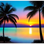 Love Creation A4 Size poster print for creative wall art- sunset-palm-trees-digital-art-print-7299( Sticker)