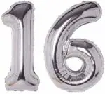 FANEX Solid Foil No.16 Silver Foil Balloon for 16th Year Birthday Decoration Items Pack of 2 Balloon(Pack of 2)
