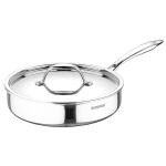 Bergner Tripro Triply Stainless Steel Sautepan/Deep Frypan with Stainless Steel Lid, 22 cm, Induction Base, Silver