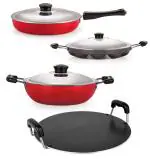 Nirlon Aluminium Non-Stick Heavy Gauge Heat Resistance Kitchenware Combo Set - Nirlon_26_Fp12_Dkdb_Ap_Rt_Red (Set Of 3)