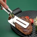 MOLTERA Stainless Steel Serving Tong BBQ Fried Steak Turner Clamp Kitchen Bread Tong Cooking Steak Tong Spatula Tongs Cooking Tong Tongs for Serving Bread Barbecue Tong Food Flipping Clip 1 pcs