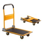 Inaithiram PT150 Foldable Metal Platform Trolley 150kg Capacity made of Durable Steel, with 360 Degree Swivel Wheels, Yellow Colour, (72.5x47.5x84cm), Portable Foldable Easily Storable