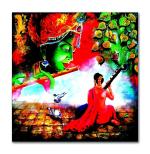 Tamatina Multicolor Rajasthani Krishna And Meera Traditional Art Canvas Painting - 13X12 Inch