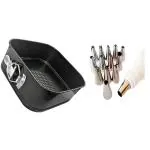 ELATEGIVERS Aluminium Square Mad Cake Baking Tray Tins Lock Removable Model with 12 nozzles - Combo