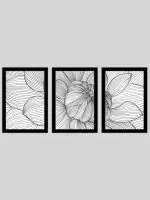 WENS Black & White Flower Wall Art Painting Frame (Set of 3)