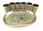 ViNishq Stainless Steel Handmade Minakari Flower Peacock Design Decorative Plates & Glasses| Golden Colour Diwali Pooja, Christmas Tumbler Gift Set Item|Home & Decore for Festival Season-Set of 1