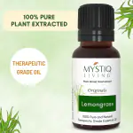 Mystiq Living - Lemongrass Essential Oil for Room Freshener, Home Fragrance, Lemon Grass Oil for Hair Growth, Skin, Face, Mosquitoes - Lemongrass Essential Oil 100% Pure, Undiluted, Natural, Therapeutic Grade- For Relaxation, Reduce Stress -15 ML