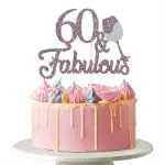 Festiko 60 Fabulous Cake Topper Happy 60th Birthday Cheers To 60 Years Cake Topper Purple Glitter