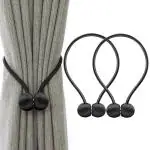 HASTHIP Pack of 2 Magnetic Curtain Tiebacks Buckle Clips Tie Band Woven Curtain Holdbacks Home Office Decorative Drape (Black)