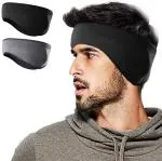 ZIBUYU Headbands For Men Ear Warmer Winter Headband Fleece Ear Warmer Thermal Headband Muff With Button Running Cycling Skiing Winter Ear Warmer For Men Women (Black & Grey) - 2 Pieces