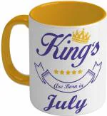 Shieldsmore Ceramic King's are Born in July Coffee Milk for Birthday Gift | Orange and White Ceramic Coffee Mug (325 ml)