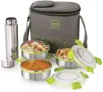 BASIK Featherline Click & Sip 4 Stainless Steel Lunch Box & Bottle Combo (Set of 4) 3 Containers Lunch Box (1160 ml)
