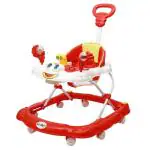Maanit Ultra Soft Seat Baby Activity Walker with Parental Control Handle, Adjustable Height and Musical Tray and Toys (6 Months to 3 Years) (red)