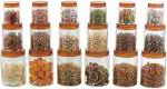 Polyset Plastic Pet Storage Jar and Container, Set of 18 (6x 300 ml , 6 x 650 ml and 6 x 1,200 ml Each), Brown | Air Tight | Kitchen Organiser | BPA Free | Stackable