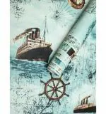 WOLPEP Blue Vinyl Vintage Ocean and Ship Self Adhesive Wallpaper