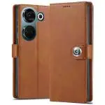 Fastship Tecno Camon 20 Flip Cover | Full Body Protection | Wallet Button Magnetic Closure Book Cover Leather Flip Case for Tecno Camon 20 - Executive Brown
