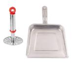 Stainless Steel Pav Bhaji Masher With Stainless Steel Dust Pan and Multicolour, Pack of 2