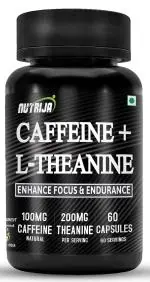 NutriJa Natural Caffeine 100MG Plus L-Theanine 200MG | Promotes Energy, Alertness,Concentration & increased attention | Cognitive performance stack- no crash or jitters. (60 Capsules)