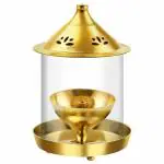 True Decor 7 Inches Akhand Jyoti Diya Large Size Akhand Jyoti Deepam Akhand Diya for Puja Big Size Brass with Borosilicate Glass Cover