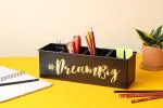 DUDKI Desk Organizer With 4 Compartment Dream Big Office Desk & Study Table Organizer(BLACK)