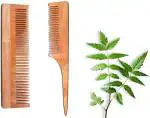 GMET Natural Neem Wood comb Helps in Hair Growth, Hairfall, Dandruff Control & Hair Growth Hair Straightening, Frizz Control For Men & Women |Organic Pure Desi Neem Comb C3 & C4-Pack of 2