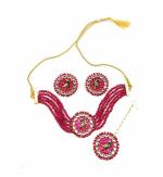 Bella Store Pink Brass Handmade Kundan Peacock Chokar Necklace with Shining Beads for Women
