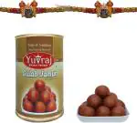 Yuvraj 2 rakhi set for 2 Brother Ram Rakhi And Sweets Gulab Jamun 500 Gm Tin pack , Roli chawal pack