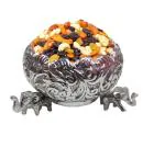 Denique German Silver Plated Nakshi Decorative Bowl On Elephant,Desert Bowl Dining Table Snack Bowl,Serving Bowl,Table Decor,Dry Fruit Bowl,House Warming Gift,Wedding Gift,Sweet Bowl