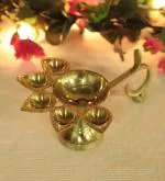 Denique Brass Panch Aarti Diya,Pancharti Panchmukhi Jyoti Diya Home Temple Any Festival