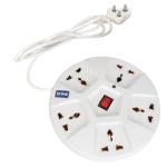 Econe 10 Amp And 6 Amp 5 Multiple Brass Socket And Switch Round Extension Board Power Extension Cord Power Strip Surge Protector With Extra Fuse - 4.4 Mtr. Wire