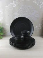 Servewell 12 Piece Black Melamine Dinner Set - Full Plates with katoris