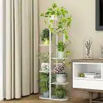 Bee Creative A Trendy Luxury Metal 6 Tier 7 Potted Plant Stand Multiple Flower Pot Holder Shelves Planter Rack Storage Organizer Display for Indoor Outdoor Garden Balcony Size- HxL 41x18 Inch (White)