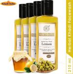 Herbal Khadi Lemon Herbal Facewash, Oil & Pollutant Cleanser Pimple Anti Acne Extract Of Lemon, Honey No Paraben & Sulphate (Pack of 4) 840 ml