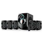 Intex Cosmic FMUB 5.1 Channel 90 W Sound Output Bluetooth Speaker with Multiple Input, Output, Recording Feature, Power Indicator LED Display, In-Built Digital FM Playability, Decoration Dancing LightMain Unit-Wooden, Satellite-Plastic Body (Black)