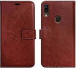 Bluetronic Samsung A20 Brown Leather Dual Protection Wallet Case Cover l Mobile Cover l Mobile Accessories l Case