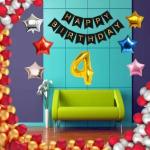 Acril Happy Birthday Black Letters with 30 HD Metallic Gold , Silver & Red Balloons