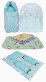 Kwitchy Combo of Baby Bedding | Bed with Net | Carry Bag | 4 Waterproof Sheets 4 Pcs Bedding Set (0-6 Months)