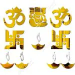 Bikri Kendra - Ganesha Om Swastika Diya (combo) Golden, Decorative Mirror Stickers for Wall, Wall Mirror Stickers, 3D Acrylic Stickers Wall Stickers for Hall Room, Bed Room, Kitchen Living Room Kids Room.