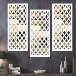 Timberly White Wood Rectangular Wall Mirror Decor Panel Hanging Jharokha, 30 X 12 Inch (Pack Of 3)