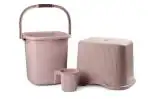 Nayasa Square Ribbed Funk 3 Pcs Bathroom Set (Bucket 25L+Mug 1.5L+Stool) (Light Brown)