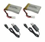 InventoSales 2Pcs 3.7V 800mah Rechargeable Battery 1 Cell 20C Lithium Polymer Lipo with USB Charger for Mini Drones Quadcopter Helicopter RC Plane