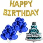 Acril Happy Birthday Gold Foil Balloon and 1 Blue Cake Foil balloon + 50Pcs Blue