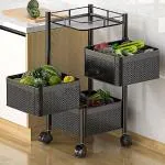 Nalix 3 Layer Kitchen Trolley Storage Rack Square Design Fruit Vegetable Basket Professional Trolley