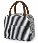 House of Quirk Insulated Lunch Bags Small for Women Work,Student Kids to School,Thermal Cooler Tote Bag Picnic Organizer Storage Lunch Box Portable and Reusable (Black Stripes)