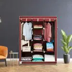 Fabura Triple Door Collapsible Wardrobe With 2 Hanging Compartment in Maroon Color