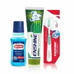 Enshine Oral Care Combo Pack of 3- Herbal Toothpaste(100g) for Healthy Teeth|Cool Mint Mouthwash (150ml) and Advance Toothbrush with Tongue Cleaner|Helps to Make Teeth White and Remove Food from Teeth