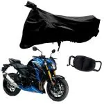Riderscart 1 Bike Cover & 1 Pollution Mask for Honda GSX S750 (Black)
