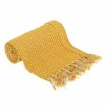Ambbi Collections Yellow Cotton Reversible Throw With Tassel Hand Knitted - 52 x 68 Inch